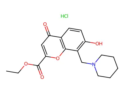 Chromone-2-carboxylic acid, 7-hydroxy-8-(1-piperidinomethyl)-, ethyl ester, hydrochloride structure