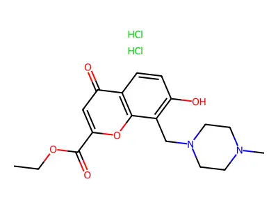Chromone-2-carboxylic acid, 7-hydroxy-8-(4-methylpiperazin-1-ylmethyl)-, ethyl ester, dihydrochloride structure