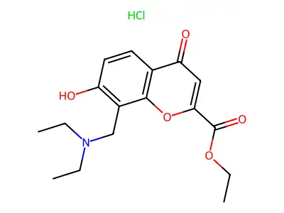 Chromone-2-carboxylic acid, 8-(diethylaminomethyl)-7-hydroxy-, ethyl ester, hydrochloride structure