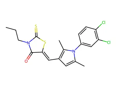 5-[[1-(3,4-dichlorophenyl)-2,5-dimethylpyrrol-3-yl]methylidene]-3-propyl-2-sulfanylidene-1,3-thiazolidin-4-one structure