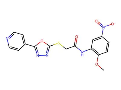 N-(2-methoxy-5-nitrophenyl)-2-[(5-pyridin-4-yl-1,3,4-oxadiazol-2-yl)sulfanyl]acetamide structure