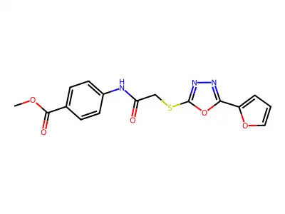 Methyl 4-(2-{[5-(furan-2-yl)-1,3,4-oxadiazol-2-yl]sulfanyl}acetamido)benzoate structure