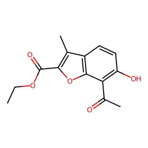 Ethyl 7-acetyl-6-hydroxy-3-methyl-1-benzofuran-2-carboxylate structure
