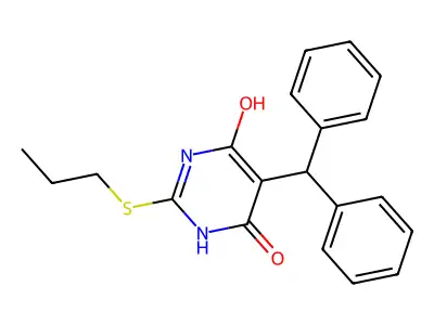 5-(diphenylmethyl)-6-hydroxy-2-(propylsulfanyl)pyrimidin-4(3H)-one structure