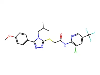 N-[3-chloro-5-(trifluoromethyl)pyridin-2-yl]-2-[[5-(4-methoxyphenyl)-4-(2-methylpropyl)-1,2,4-triazol-3-yl]sulfanyl]acetamide structure
