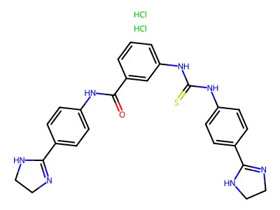 Benzamide, N-(4-(4,5-dihydro-1H-imidazol-2-yl)phenyl)-3-((((4-(4,5-dihydro-1H-imidazol-2-yl)phenyl)amino)thioxomethyl)amino)-, dihydrochloride structure