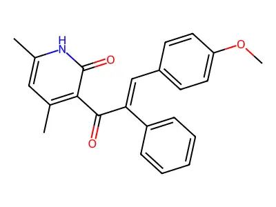 3-[(E)-3-(4-methoxyphenyl)-2-phenylprop-2-enoyl]-4,6-dimethyl-1H-pyridin-2-one structure
