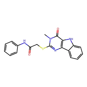 2-((3-methyl-4-oxo-4,5-dihydro-3H-pyrimido[5,4-b]indol-2-yl)thio)-N-phenylacetamide structure