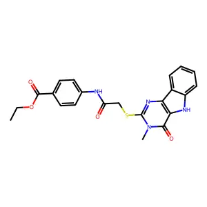 ethyl 4-[2-({3-methyl-4-oxo-3H,4H,5H-pyrimido[5,4-b]indol-2-yl}sulfanyl)acetamido]benzoate structure