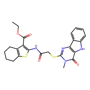 ethyl 2-[2-({3-methyl-4-oxo-3H,4H,5H-pyrimido[5,4-b]indol-2-yl}sulfanyl)acetamido]-4,5,6,7-tetrahydro-1-benzothiophene-3-carboxylate structure