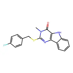 2-[(4-fluorophenyl)methylsulfanyl]-3-methyl-5H-pyrimido[5,4-b]indol-4-one structure