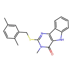2-((2,5-dimethylbenzyl)thio)-3-methyl-3H-pyrimido[5,4-b]indol-4(5H)-one structure