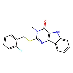 2-[(2-fluorophenyl)methylsulfanyl]-3-methyl-5H-pyrimido[5,4-b]indol-4-one structure