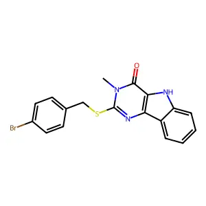 2-[(4-bromophenyl)methylsulfanyl]-3-methyl-5H-pyrimido[5,4-b]indol-4-one structure