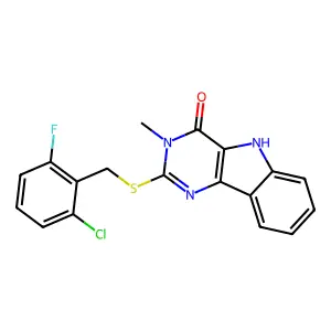 2-((2-chloro-6-fluorobenzyl)thio)-3-methyl-3H-pyrimido[5,4-b]indol-4(5H)-one structure
