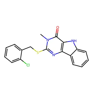 2-[(2-chlorophenyl)methylsulfanyl]-3-methyl-5H-pyrimido[5,4-b]indol-4-one structure