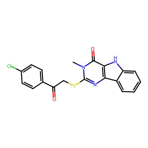 2-[2-(4-chlorophenyl)-2-oxoethyl]sulfanyl-3-methyl-5H-pyrimido[5,4-b]indol-4-one structure