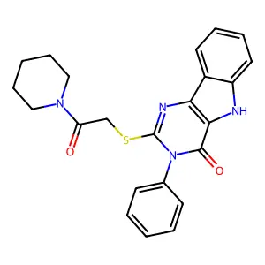 2-(2-oxo-2-piperidin-1-ylethyl)sulfanyl-3-phenyl-5H-pyrimido[5,4-b]indol-4-one structure