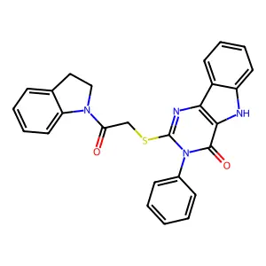 2-((2-(indolin-1-yl)-2-oxoethyl)thio)-3-phenyl-3H-pyrimido[5,4-b]indol-4(5H)-one structure