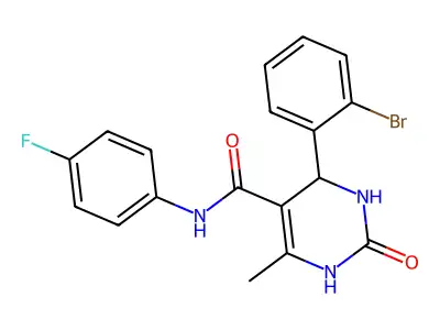 4-(2-bromophenyl)-N-(4-fluorophenyl)-6-methyl-2-oxo-1,2,3,4-tetrahydropyrimidine-5-carboxamide structure
