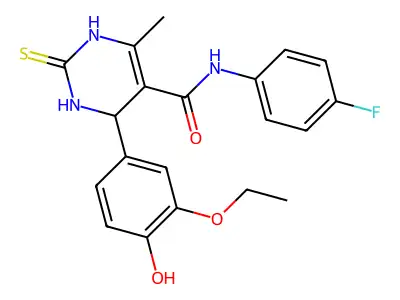 4-(3-ethoxy-4-hydroxyphenyl)-N-(4-fluorophenyl)-6-methyl-2-thioxo-1,2,3,4-tetrahydropyrimidine-5-carboxamide structure