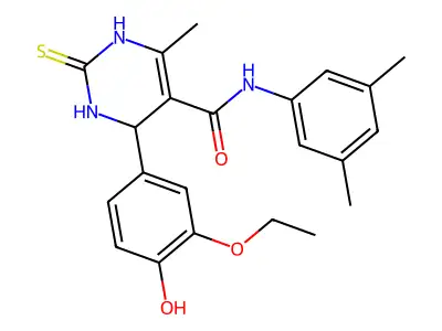 N-(3,5-dimethylphenyl)-4-(3-ethoxy-4-hydroxyphenyl)-6-methyl-2-thioxo-1,2,3,4-tetrahydropyrimidine-5-carboxamide structure