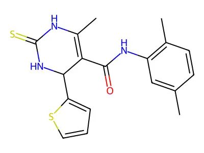 N-(2,5-dimethylphenyl)-6-methyl-2-sulfanylidene-4-(thiophen-2-yl)-1,2,3,4-tetrahydropyrimidine-5-carboxamide structure