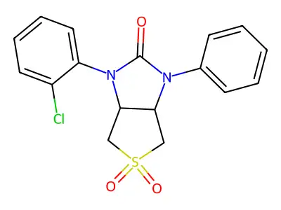 1-(2-chlorophenyl)-3-phenyltetrahydro-1H-thieno[3,4-d]imidazol-2(3H)-one 5,5-dioxide structure