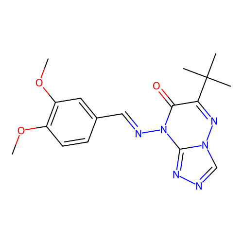 6-tert-butyl-8-{[(E)-(3,4-dimethoxyphenyl)methylidene]amino}[1,2,4]triazolo[4,3-b][1,2,4]triazin-7(8H)-one structure