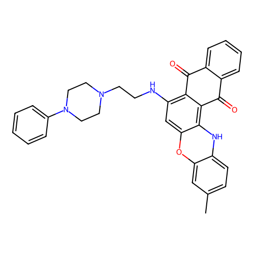 3-methyl-7-((2-(4-phenylpiperazin-1-yl)ethyl)amino)-8H-naphtho[2,3-a]phenoxazine-8,13(14H)-dione structure