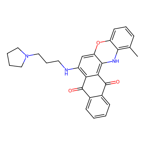 1-methyl-7-((3-(pyrrolidin-1-yl)propyl)amino)-8H-naphtho[2,3-a]phenoxazine-8,13(14H)-dione structure