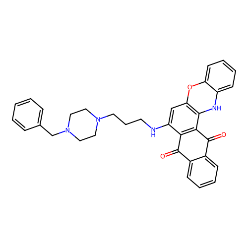 7-((3-(4-benzylpiperazin-1-yl)propyl)amino)-8H-naphtho[2,3-a]phenoxazine-8,13(14H)-dione structure