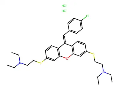 Ethylamine, 2,2'-((9-((p-chlorophenyl)methylene)-9H-xanthene-3,6-diyl)bis(thio))bis(N,N-diethyl-, dihydrochloride structure