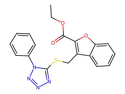 Ethyl 3-[(1-phenyltetrazol-5-yl)sulfanylmethyl]-1-benzofuran-2-carboxylate structure