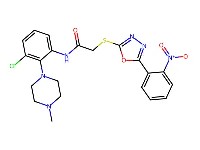 N-[3-Chloro-2-(4-methylpiperazin-1-yl)phenyl]-2-{[5-(2-nitrophenyl)-1,3,4-oxadiazol-2-yl]sulfanyl}acetamide structure