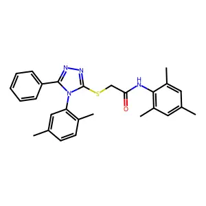2-((4-(2,5-Dimethylphenyl)-5-PH-4H-1,2,4-triazol-3-YL)thio)-N-mesitylacetamide structure