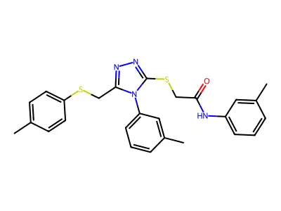 N-(3-methylphenyl)-2-[(4-(3-methylphenyl)-5-{[(4-methylphenyl)sulfanyl]methyl}-4H-1,2,4-triazol-3-yl)sulfanyl]acetamide structure
