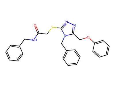N-Benzyl-2-((4-benzyl-5-(phenoxymethyl)-4H-1,2,4-triazol-3-YL)thio)acetamide structure
