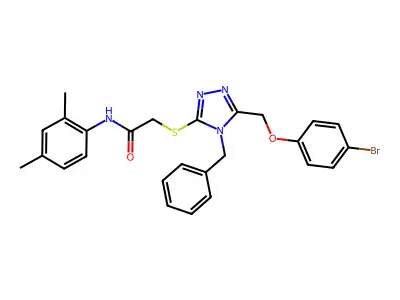 2-({4-benzyl-5-[(4-bromophenoxy)methyl]-4H-1,2,4-triazol-3-yl}sulfanyl)-N-(2,4-dimethylphenyl)acetamide structure