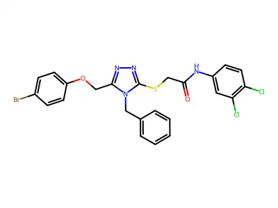 2-({4-benzyl-5-[(4-bromophenoxy)methyl]-4H-1,2,4-triazol-3-yl}sulfanyl)-N-(3,4-dichlorophenyl)acetamide structure