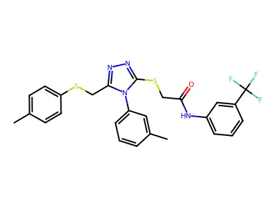 2-[(4-(3-methylphenyl)-5-{[(4-methylphenyl)sulfanyl]methyl}-4H-1,2,4-triazol-3-yl)sulfanyl]-N-[3-(trifluoromethyl)phenyl]acetamide structure