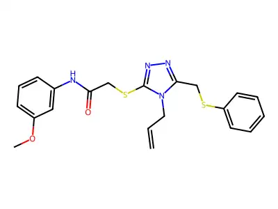 2-({4-allyl-5-[(phenylsulfanyl)methyl]-4H-1,2,4-triazol-3-yl}sulfanyl)-N-(3-methoxyphenyl)acetamide structure