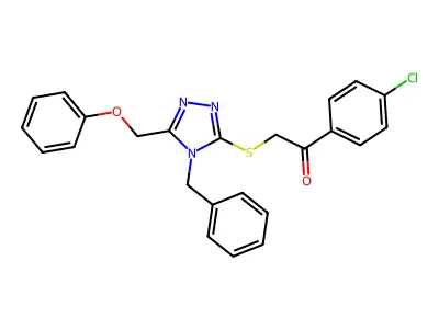 2-((4-Benzyl-5-(phenoxymethyl)-4H-1,2,4-triazol-3-YL)thio)-1-(4-CL-PH)ethanone structure