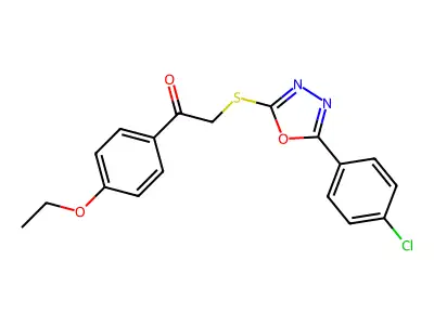 2-((5-(4-Chlorophenyl)-1,3,4-oxadiazol-2-yl)thio)-1-(4-ethoxyphenyl)ethanone structure