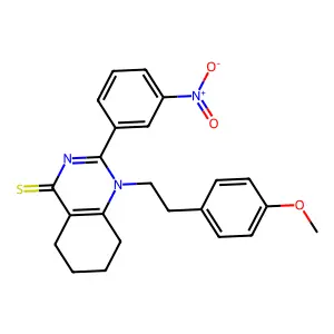 1-[2-(4-methoxyphenyl)ethyl]-2-(3-nitrophenyl)-1,4,5,6,7,8-hexahydroquinazoline-4-thione structure