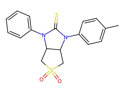 1-phenyl-3-(p-tolyl)tetrahydro-1H-thieno[3,4-d]imidazole-2(3H)-thione 5,5-dioxide structure
