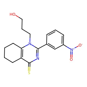 1-(3-hydroxypropyl)-2-(3-nitrophenyl)-5,6,7,8-tetrahydroquinazoline-4(1H)-thione structure