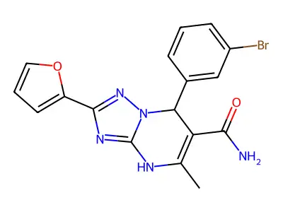 7-(3-bromophenyl)-2-(furan-2-yl)-5-methyl-4H,7H-[1,2,4]triazolo[1,5-a]pyrimidine-6-carboxamide structure