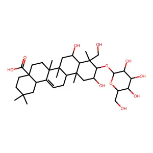 8,11-dihydroxy-9-(hydroxymethyl)-2,2,6a,6b,9,12a-hexamethyl-10-[3,4,5-trihydroxy-6-(hydroxymethyl)oxan-2-yl]oxy-1,3,4,5,6,6a,7,8,8a,10,11,12,13,14b-tetradecahydropicene-4a-carboxylic acid structure