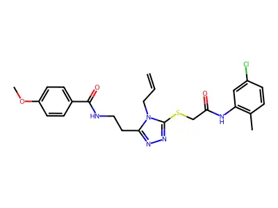 N-[2-[5-[2-(5-chloro-2-methylanilino)-2-oxoethyl]sulfanyl-4-prop-2-enyl-1,2,4-triazol-3-yl]ethyl]-4-methoxybenzamide structure